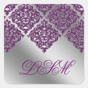 Damask Wedding Stickers Lila anfänglicher Sparkle