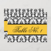 Damask Wedding Tischnummer Card Gelb Schwarz (Vorne/Hinten)