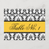 Damask Wedding Tischnummer Card Gelb Schwarz (Rückseite)