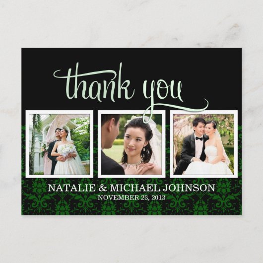 Damask Wedding Vielen Dank Foto Postkarte (Vorderseite)