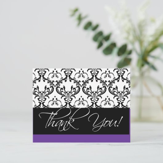 Damask Wedding Vielen Dank Postkarten Lila (Stehend Vorderseite)
