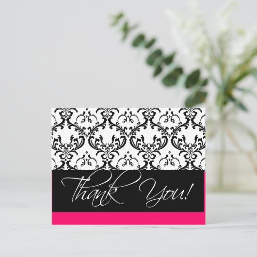 Damask Wedding Vielen Dank Postkarten Pink (Stehend Vorderseite)