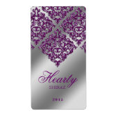 Damask Wedding Wine Label Sparkle Purple Silver (Vorne)