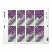 Damask Wedding Wine Label Sparkle Purple Silver (Vorne)