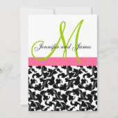 Damask Weditation Monogram Green Pink Einladung (Vorderseite)