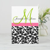 Damask Weditation Monogram Green Pink Einladung (Stehend Vorderseite)