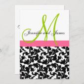 Damask Weditation Monogram Green Pink Einladung (Vorne/Hinten)
