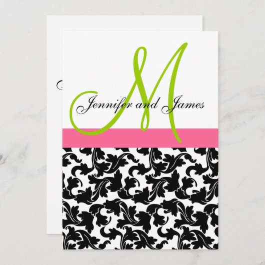 Damask Weditation Monogram Green Pink Einladung (Vorne/Hinten)