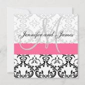 Damask Weditation Monogram Pink Einladung (Vorderseite)