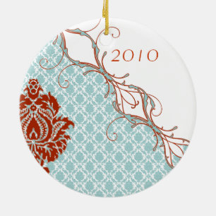 Damask Weihnachtsfamilie Foto Ornament