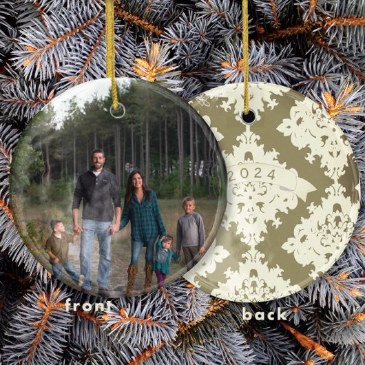 Damask Weihnachtsfamilie Foto Ornament