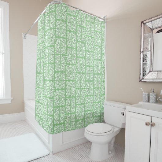Damask weiß auf grün duschvorhang (Beispiel)
