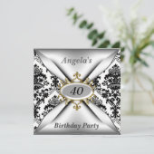 Damask White Birthday Party - Einladung (Stehend Vorderseite)