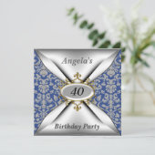 Damask White Birthday Party - Einladung (Stehend Vorderseite)