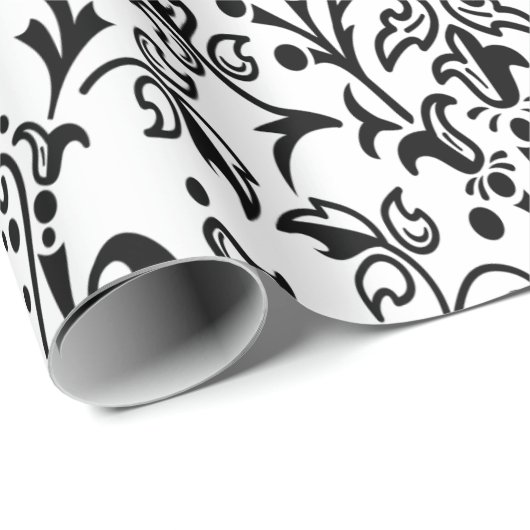 Damask White & Black Geschenkpapier (Rolleneckpunkt)