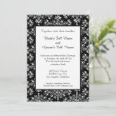 Damask White on Black Editable Wedding Einladung (Stehend Vorderseite)