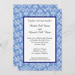 Damask White on Cornflower Blue Hochzeit Einladung