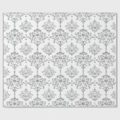 Damask White Royal Gray Silver Glitzer Geschenkpapier (Flach)