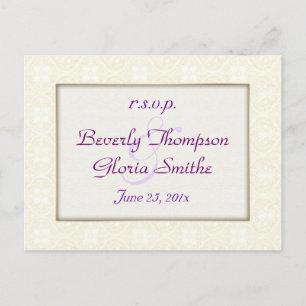 Damask White Wedding RSVP Einladungspostkarte