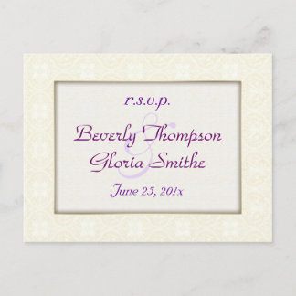 Damask White Wedding RSVP Einladungspostkarte