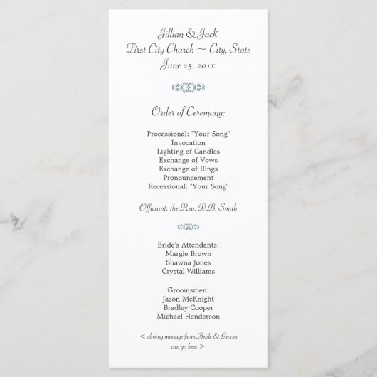 Damask White WEDING-Programm Programm (Rückseite)