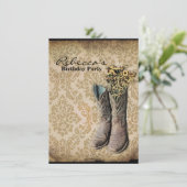 Damask Wildblume Western Country Cowboy Party Einladung (Stehend Vorderseite)