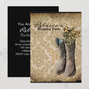 Damask Wildblume Western Country Cowboy Party Einladung