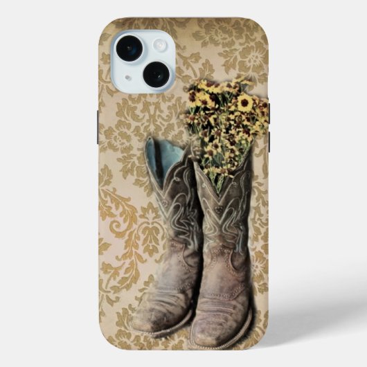 Damask Wildblume Western Country Cowboystiefel Case-Mate iPhone Hülle (Rückseite)