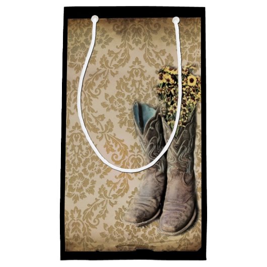 Damask Wildblume Western Country Cowboystiefel Kleine Geschenktüte (Vorderseite)