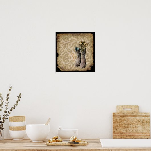 Damask Wildblume Western Country Cowboystiefel Poster (Küche)
