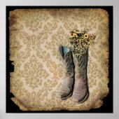 Damask Wildblume Western Country Cowboystiefel Poster (Vorne)
