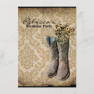 Damask Wildblume Western Cowboystiefel Einladung