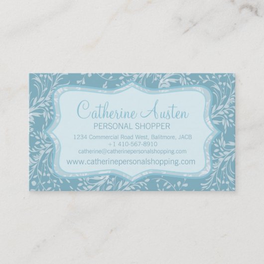 Damask Wildblumen Alltägliche blaue Visitenkarte (Vorderseite)