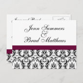 Damask Wine Wedding Save the Date Ankündigungspostkarte (Vorne/Hinten)