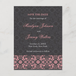 Damask Wirbel Lace Charcoal Save the Date Postkart Ankündigungspostkarte