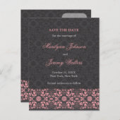 Damask Wirbel Lace Charcoal Save the Date Postkart Ankündigungspostkarte (Vorne/Hinten)
