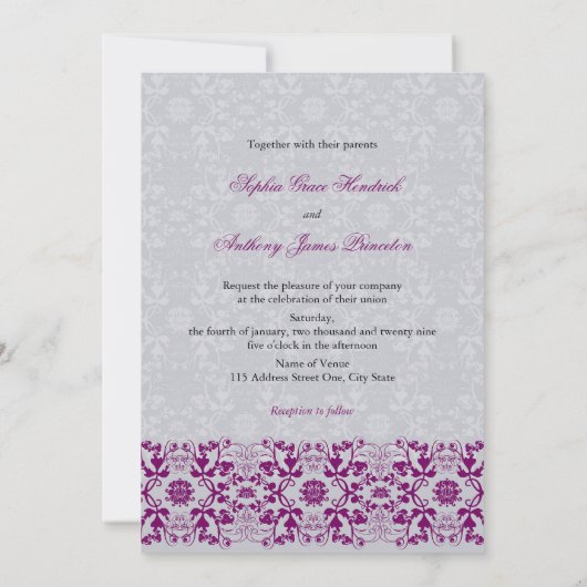 Damask Wirbel Lace Elegante Orchid Wedding Einladu Einladung (Rückseite)
