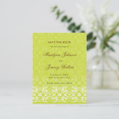 Damask Wirbel Lace Limon Save the Date Postkarte (Stehend Vorderseite)