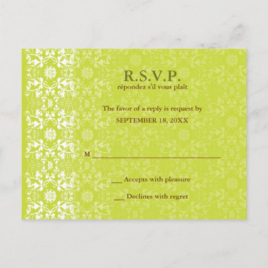 Damask Wirbel Lace Limon UAWG Wedding Postcard Einladungspostkarte (Rückseite)