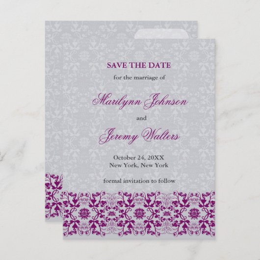 Damask Wirbel Lace Orchid Save the Date Postkarte (Vorne/Hinten)