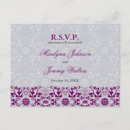 Damask Wirbel Lace Orchid UAWG Wedding Postcard Einladungspostkarte (Vorderseite)