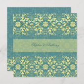 Damask Wirbel Lace Peacock Blue Wedding Einladung (Vorne/Hinten)