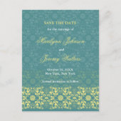 Damask Wirbel Lace Peacock Save the Date Postkarte (Vorderseite)