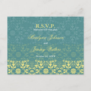 Damask Wirbel Lace Peacock UAWG Wedding Postcard Einladungspostkarte