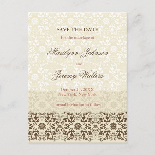 Damask Wirbel Tee Kaffee Save the Date Postkarte (Vorderseite)