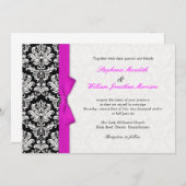 Damask With Hot Pink Bow Wedding Invitation Einladung (Vorne/Hinten)