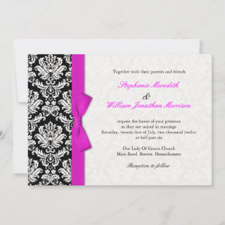 Damask With Hot Pink Bow Wedding Invitation Einladung