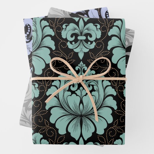 Damask Wrapping Paper Flat Sheet Set of 3 Geschenkpapier Set (Beispiel)