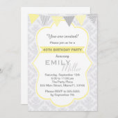 Damask Yellow Grey Adult zum Geburtstag Einladung (Vorne/Hinten)