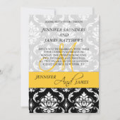 Damask Yellow Monogram Names Wedding Einladung (Vorderseite)